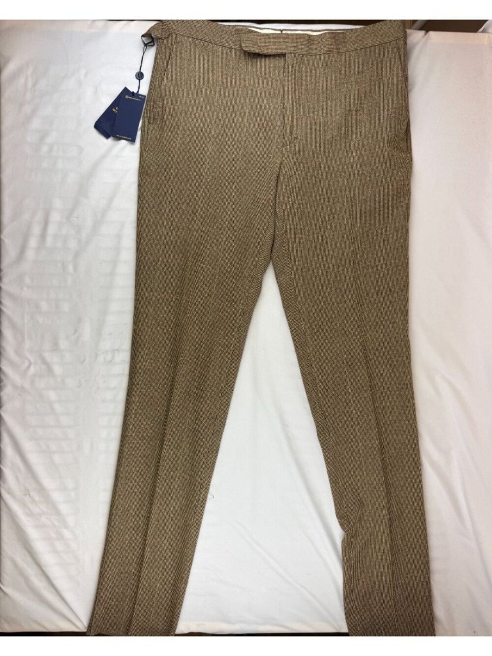 NWT Polo Ralph Lauren Brown Check Wool & Silk Pleated Trousers W36 Italy